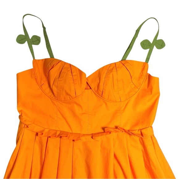 Farm Rio Orange Corset Pleated Sleeveless Midi Dress Womens M - Picture 3 of 8
